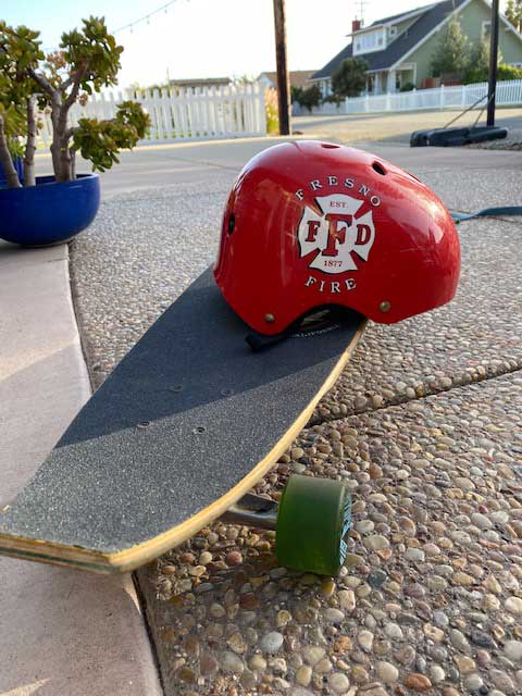 Helmet and a skateboard